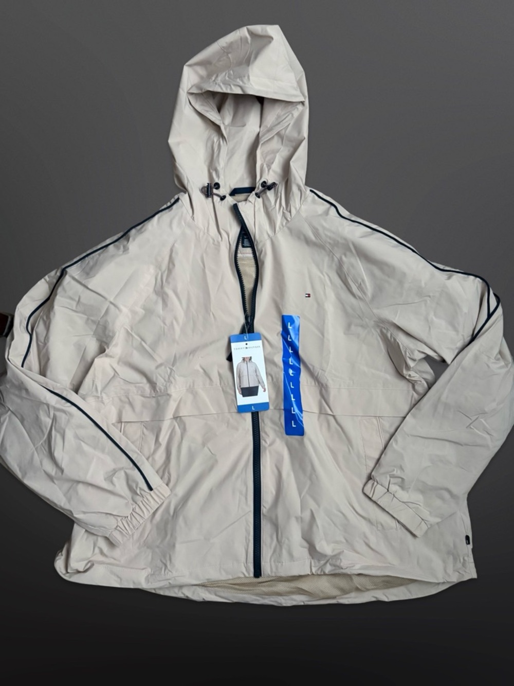 New Tommy Hilfiger Womens Chino Tan Full Zip Hooded Softshell Jacket Large